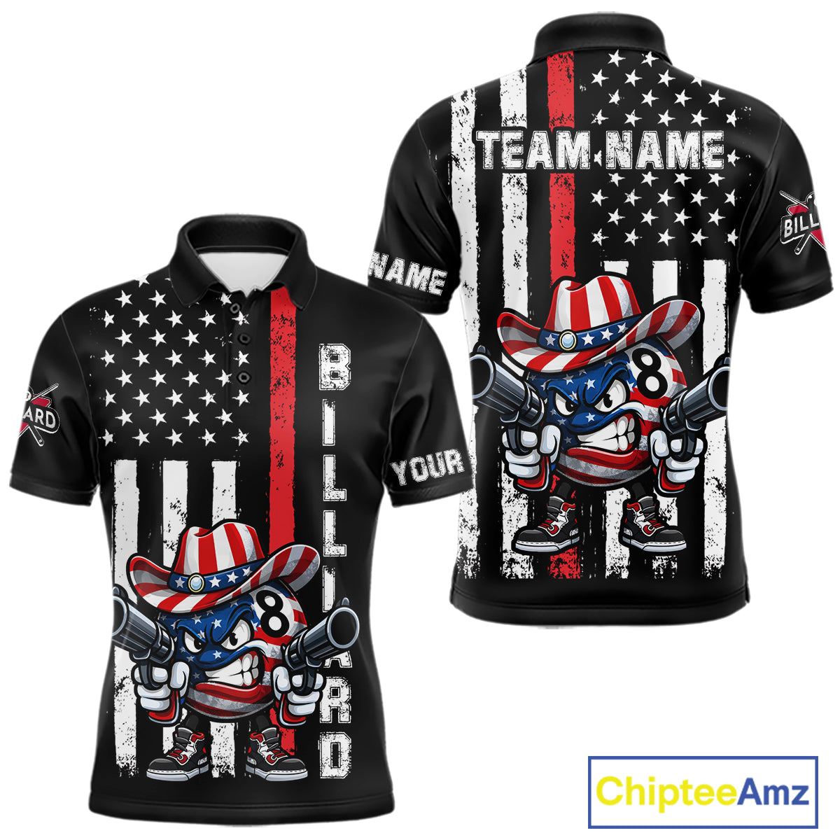 Funny 8 Ball US Flag Billiard Shirt For Men Custom Patriotic Pool Team Jersey Polo & 1/4 Zip TDM6048