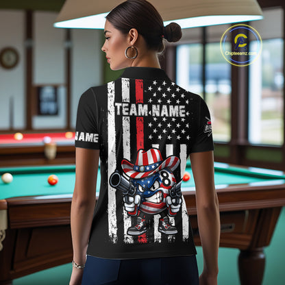 Funny 8 Ball US Flag Billiard Shirt For Women Custom Patriotic Pool Team Jersey Polo & 1/4 Zip TDM6048