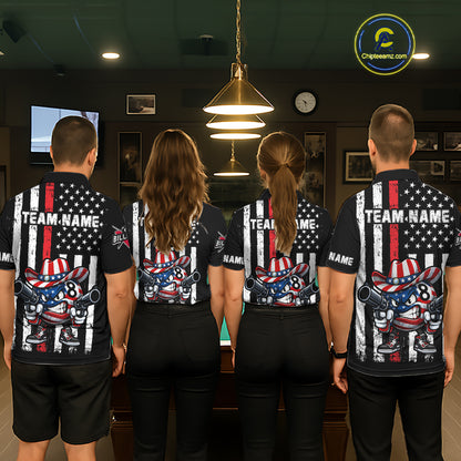 Funny 8 Ball US Flag Billiard Shirt For Men Custom Patriotic Pool Team Jersey Polo & 1/4 Zip TDM6048