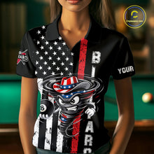 Load image into Gallery viewer, Funny Tornado US Flag 8 Ball Billiard Shirt For Women Custom Pool Team Jersey Polo &amp; Quarter Zip TDM6049