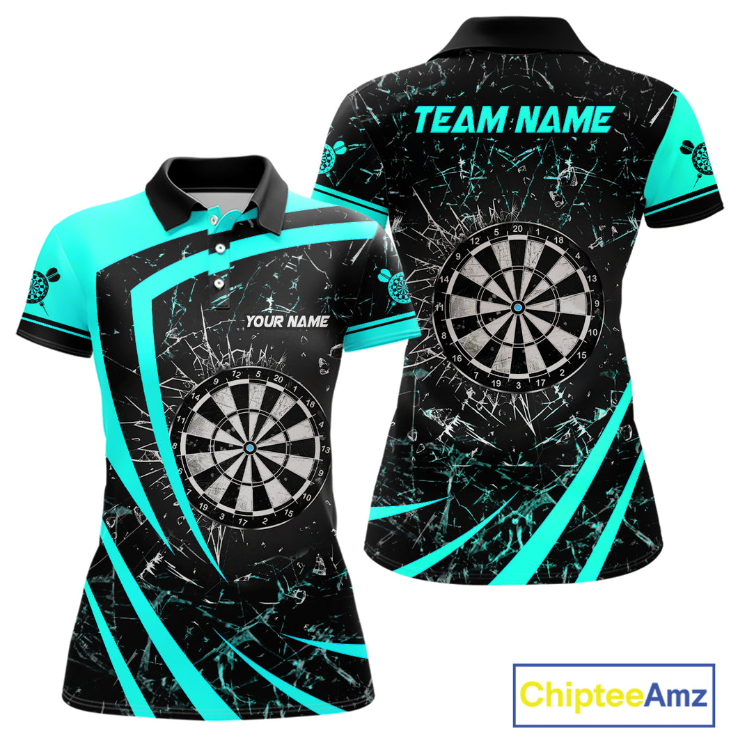 Personalized Turquoise Break Glass Dart Shirts For Women Custom Funny Dart Jerseys Polo & 1/4 Zip TDM3876