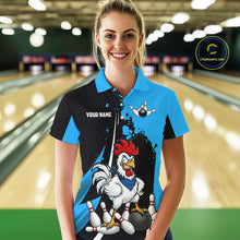 Load image into Gallery viewer, Custom Black And Blue Funny Chicken Bowling Shirts For Women, Bowling Team Jersey Polo &amp; 1/4 Zip TDM6301