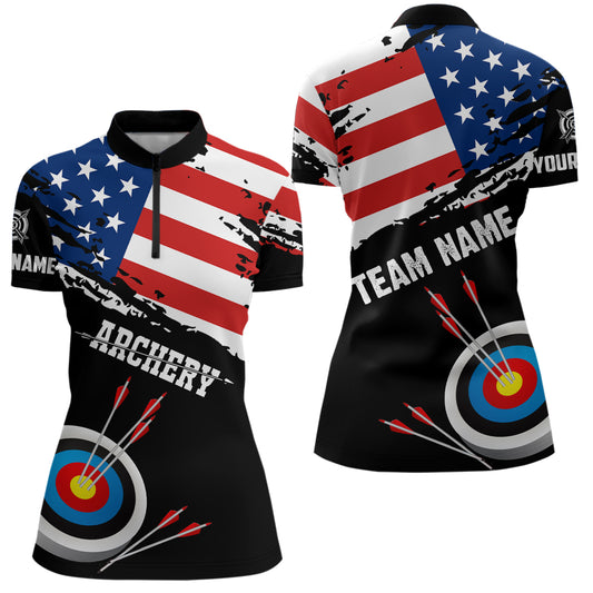 Personalized Grunge USA Flag Archery Shirts For Women Custom Patriotic 4Th Of July Archery Jerseys TDM1794