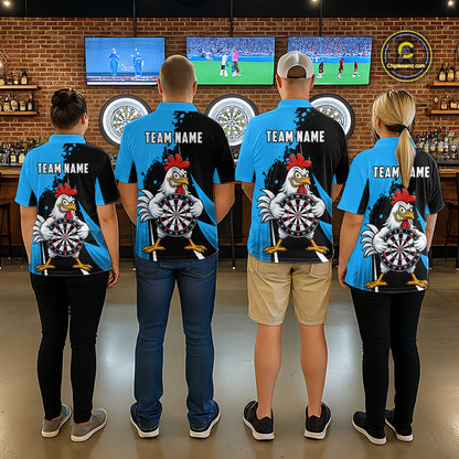 Blue Funny Chicken Darts Shirts For Men Custom Rooster Darts Team Jersey Polo & Quarter Zip TDM7199