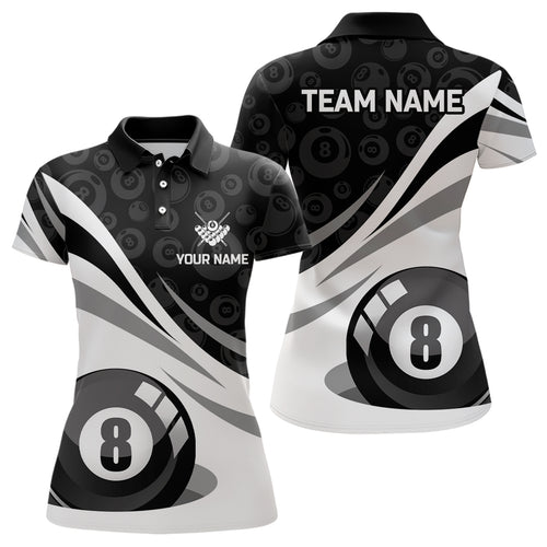 Personalized Black White 8 Ball Pool Billiard Jerseys Women Polo Shirts Custom Billiard Uniform TDM1090