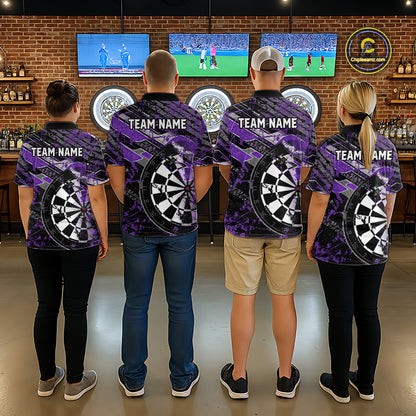 Personalized Purple Splatter Grunge Darts Shirt For Women Custom Darts Jersey Team Polo & 1/4 Zip TDM6486