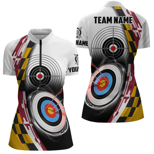 Personalized Maryland Flag 3D Target Archery Shirts For Women Custom Patriotic Archery Team Jerseys TDM1798