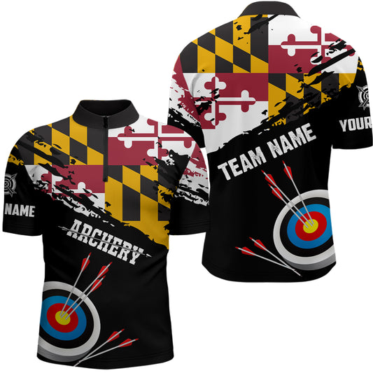 Custom Grunge Maryland Flag Archery Shirts For Men, Patriotic Archery Jersey 3D Target Shirts TDM1799