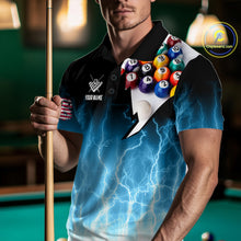 Load image into Gallery viewer, Blue Billiard Jersey For Men Custom Thunder Lightning 3D Pool Balls Team Jersey Polo &amp; 1/4 Zip TDM4561