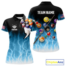 Load image into Gallery viewer, Blue Billiard Jersey For Women Custom Thunder Lightning 3D Pool Balls Team Jersey Polo &amp; 1/4 Zip TDM4561