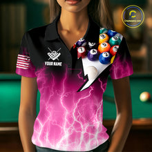 Load image into Gallery viewer, Pink Billiard Jersey For Women Custom Thunder Lightning 3D Pool Balls Team Jersey Polo &amp; 1/4 Zip TDM4562