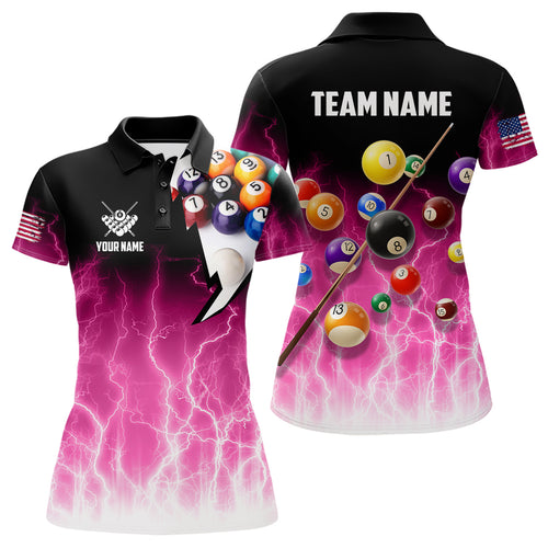Pink Billiard Jersey For Women Custom Thunder Lightning 3D Pool Balls Team Jersey Polo & 1/4 Zip TDM4562