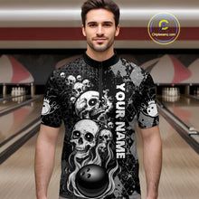 Load image into Gallery viewer, Black Grey Grunge Argyle Skull Bowling Shirt For Men Custom Bowling Team Jersey Polo &amp; 1/4 Zip TDM4773