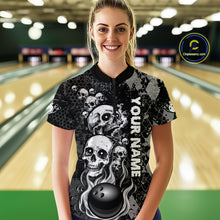 Load image into Gallery viewer, Black Grey Grunge Argyle Skull Bowling Shirt For Women Custom Bowling Team Jersey Polo &amp; 1/4 Zip TDM4773