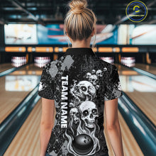 Load image into Gallery viewer, Black Grey Grunge Argyle Skull Bowling Shirt For Women Custom Bowling Team Jersey Polo &amp; 1/4 Zip TDM4773
