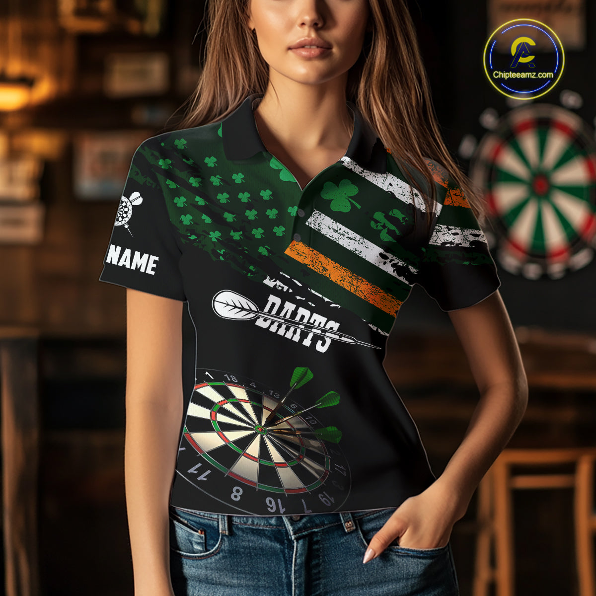 Personalized US Flag St Patrick Day Dart Shirts For Women Custom Patriotic Shamrock Darts Jerseys TDM5708