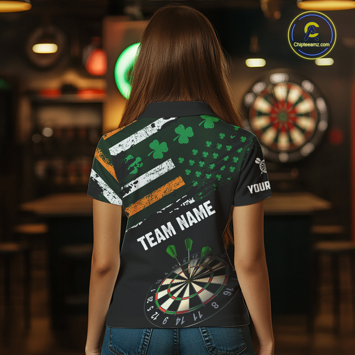 Personalized US Flag St Patrick Day Dart Shirts For Women Custom Patriotic Shamrock Darts Jerseys TDM5708