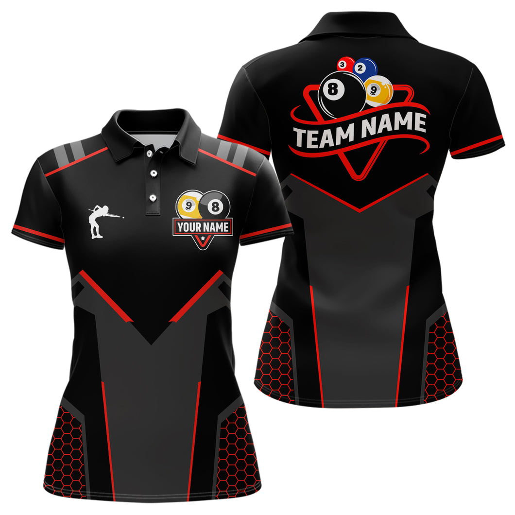 Personalized Billiard 8 Ball & 9 Ball Pool Polo, 1/4 Zip For Women Custom Team Billiard Jerseys |Red TDM3547