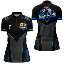 Load image into Gallery viewer, Personalized 8 Ball &amp; 9 Ball Pool Billiard Polo, 1/4 Zip For Women Custom Team Billiard Jerseys |Blue TDM3547