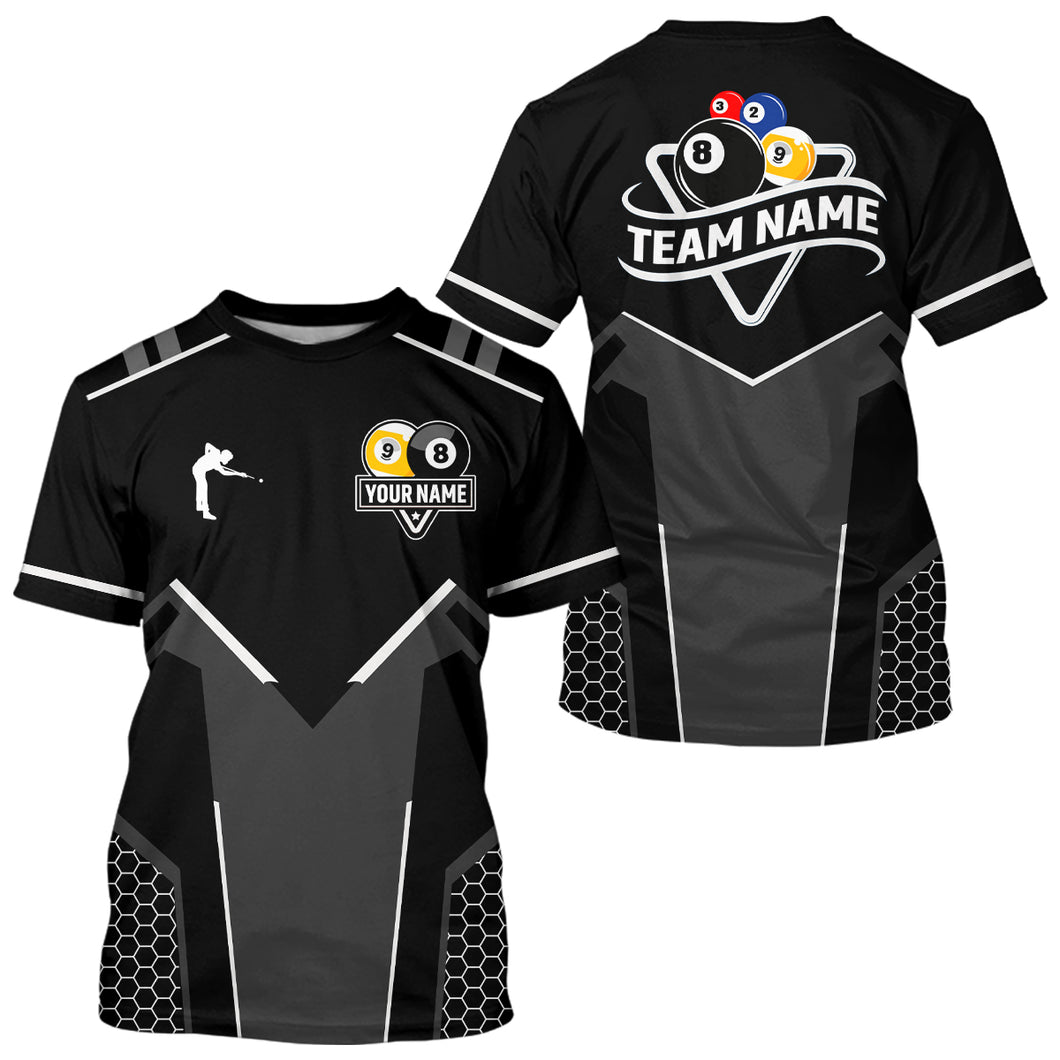 Personalized 8 Ball & 9 Ball Pool Billiard T Shirt For Men Custom Billiard Team Jerseys |White TDM3547