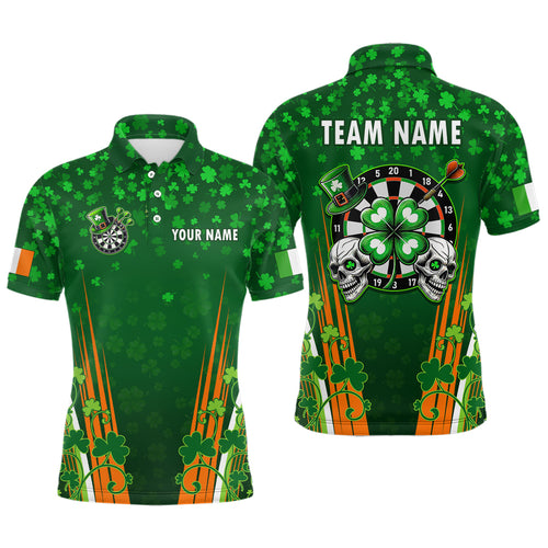 Personalized Luckiest Green Shamrock Skull Dart Shirts For Men Custom St Patrick Day Dart Jerseys TDM3554