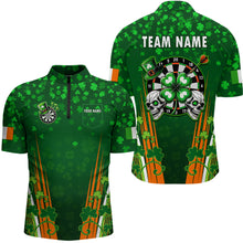Load image into Gallery viewer, Personalized Luckiest Green Shamrock Skull Dart Shirts For Men Custom St Patrick Day Dart Jerseys TDM3554