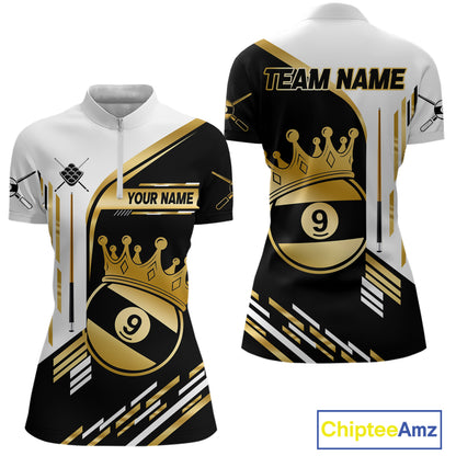 Personalized Golden 9 Ball Pool Crown Billiard Shirt For Women Custom Billiard Team Jerseys Uniform TDM4183