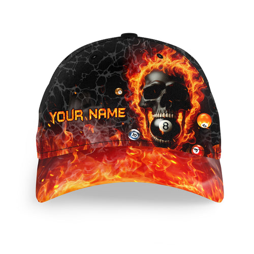 Personalized 8 Ball Flame Skull Fire Billiard Cap Hats Custom Name Billiard Baseball 3D Printing Caps TDM2009
