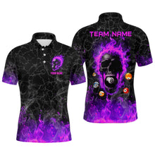 Load image into Gallery viewer, Billiards 8 Ball Flame Skull Fire Custom Pool Shirts For Men, Unique League Billiard Jersey |Purple TDM2012
