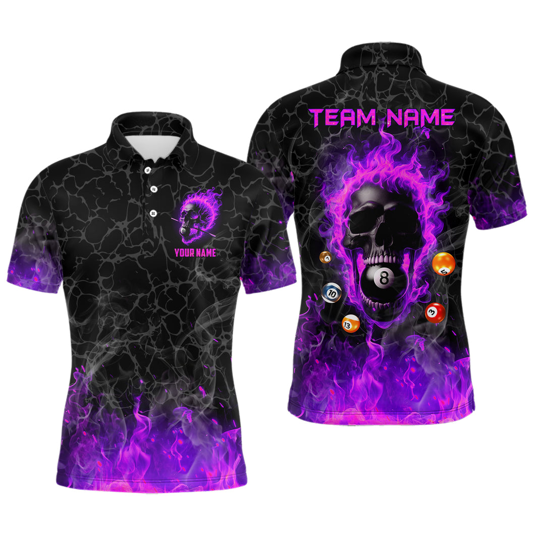 Billiards 8 Ball Flame Skull Fire Custom Pool Shirts For Men, Unique League Billiard Jersey |Purple TDM2012