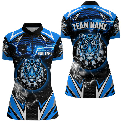 Personalized Tiger Dartboard Thunder Lightning Blue Darts Shirts For Women, Team League Darts Jerseys TDM2213