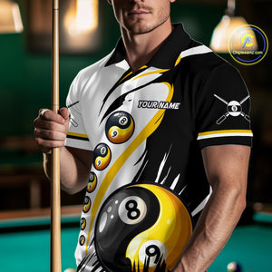 Personalized Yin-Yang Billiard Shirt For Men Custom 8 & 9 Ball Funny Pool Team Jersey |Yellow TDM4572