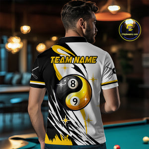 Personalized Yin-Yang Billiard Shirt For Men Custom 8 & 9 Ball Funny Pool Team Jersey |Yellow TDM4572
