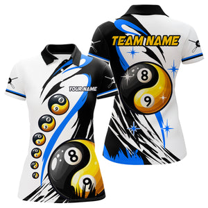 Personalized Yin-Yang Billiard Shirt For Women Custom 8 & 9 Ball Funny Pool Team Jersey |Blue TDM4573