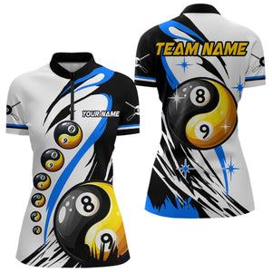 Personalized Yin-Yang Billiard Shirt For Women Custom 8 & 9 Ball Funny Pool Team Jersey |Blue TDM4573