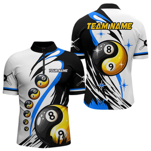 Personalized Yin-Yang Billiard Shirt For Men Custom 8 & 9 Ball Funny Pool Team Jersey |Blue TDM4573