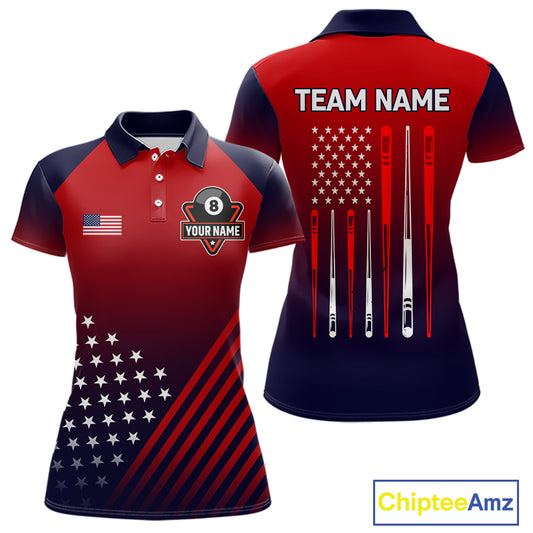 Personalized US Flag 8 Ball Billiard Pool Shirts For Women Custom Patriotic Billiard Team Jersey TDM7223