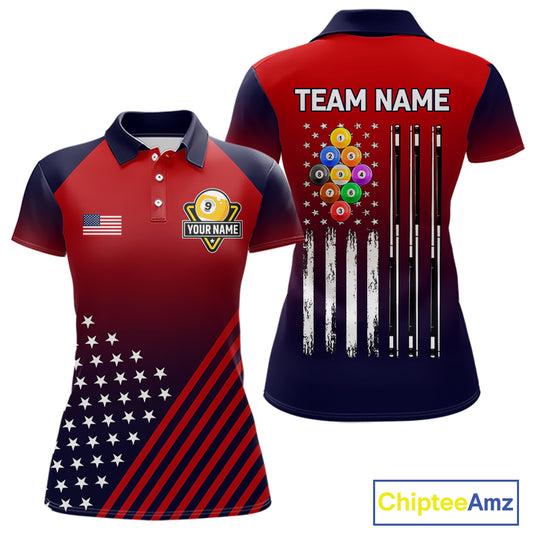 American Flag 9 Ball Pool Billiard Jersey For Women Custom Patriotic Billiard League Team Shirts TDM7225