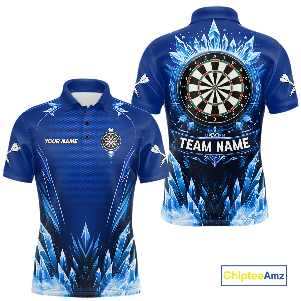 Personalized Blue Dartboard Icy Darts Polo & 1/4 Zip Custom Darts Shirt For Men, Darts Team Jersey TDM5716