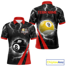 Load image into Gallery viewer, Black And Red 8 Ball 9 Ball Lightning Billiard Shirt For Men Custom Pool Team Jersey Polo, 1/4 Zip TDM6323