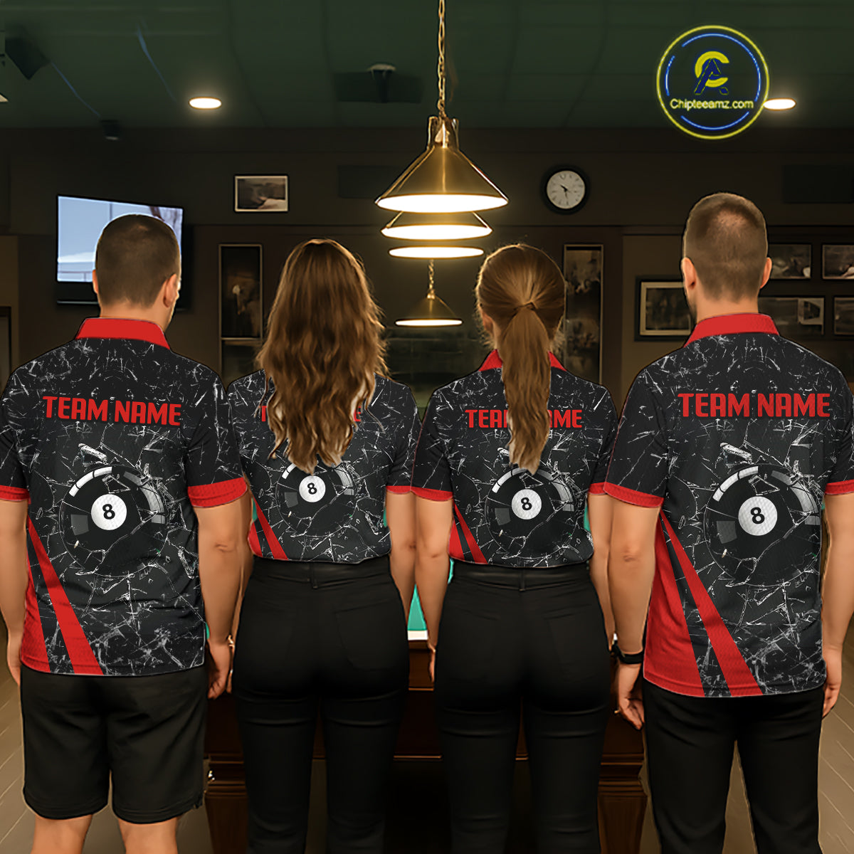 Black And Red Glass Break 8 Ball Billiard Shirt For Women Custom Pool Team Jersey Polo & 1/4 Zip TDM6324