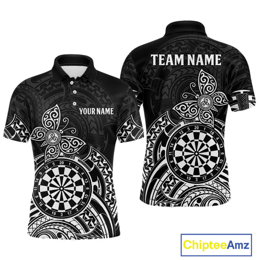 Custom White Black Tribal Dartboard Butterfly Darts Shirts For Men, Darts Team Jerseys Outfit TDM3988