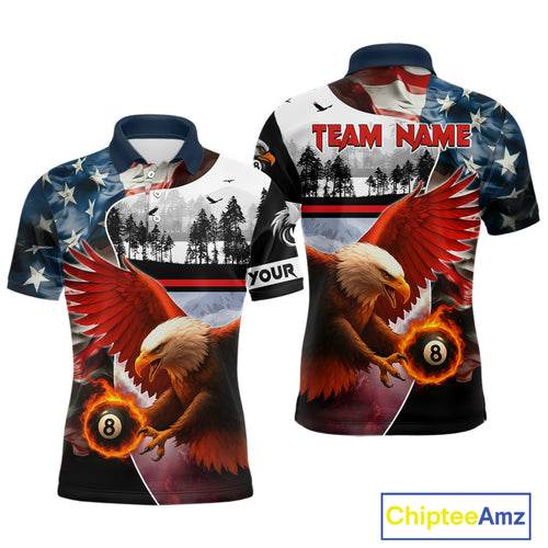 Custom American Flag Eagle 8 Ball Pool Vintage Billiard Shirts For Men, Patriotic Billiard Jerseys TDM3990