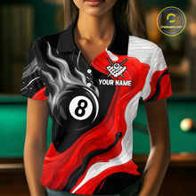 Load image into Gallery viewer, Personalized Black, Red And White 8 Ball Flame Billiard Shirt For Women Custom Pool Team Jerseys TDM4188