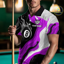 Load image into Gallery viewer, Personalized Black, Purple And White 8 Ball Flame Billiard Shirt For Men Custom Pool Team Jerseys TDM4190