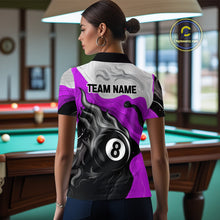 Load image into Gallery viewer, Personalized Black, Purple And White 8 Ball Flame Billiard Shirt For Women Custom Pool Team Jerseys TDM4190