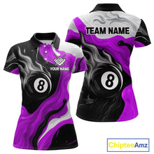 Load image into Gallery viewer, Personalized Black, Purple And White 8 Ball Flame Billiard Shirt For Women Custom Pool Team Jerseys TDM4190