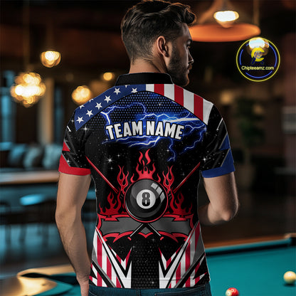 8 Ball Pool Billiard Jersey Custom Lightning American Flag Men Billiard Shirts, 8 Ball Team Shirts TDM4579