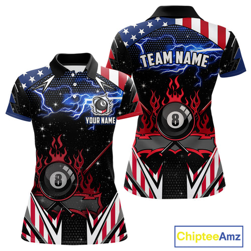 8 Ball Pool Billiard Jersey Custom Lightning American Flag Women Billiard Shirts, 8 Ball Team Shirts TDM4579