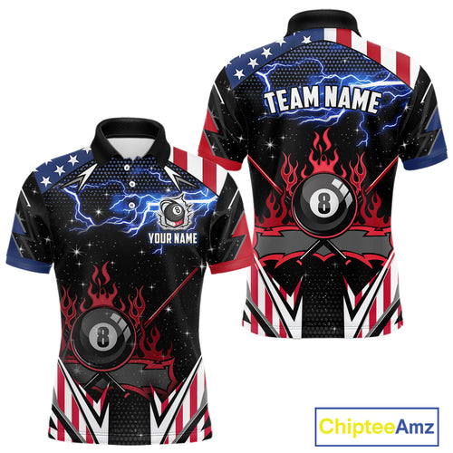 8 Ball Pool Billiard Jersey Custom Lightning American Flag Men Billiard Shirts, 8 Ball Team Shirts TDM4579
